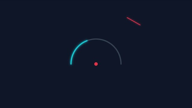 Minimalist loading spinner animation with glowing cyan arc and red dot on dark 4k background progress