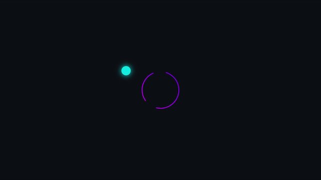 Minimalist neon loading spinner animation with glowing cyan circle motion for digital interface and ui 4k