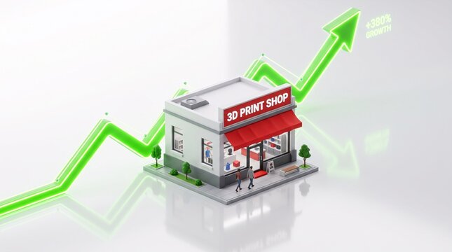 3d Print Shop Isometric Concept Representing Business Growth and Success