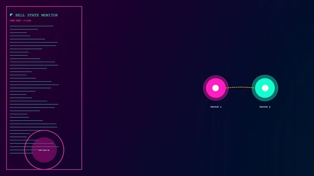 Representing quantum cryptography in a virtual data interface with glowing particles and lines connecting floating nodes within a dark digital environment during active processing sequences