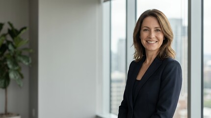 Fototapeta premium Confidence and Professional Poise: A Portrait of a Smiling Confident Business Professional Exuding an Aura of Success Well-Being and Positive Energy in Their Workplace. portrait confident business