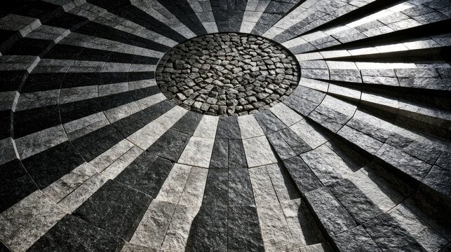 Radial stone pattern, dark and light sectors creating a sunburst effect