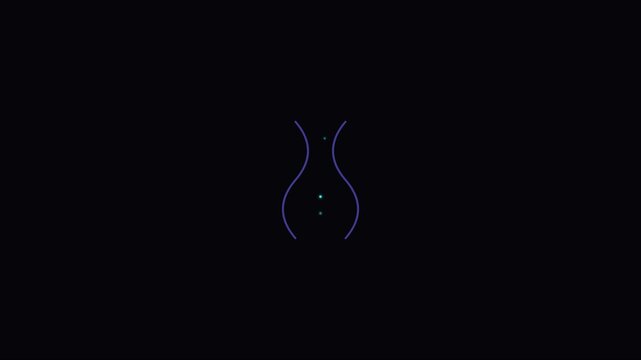 Abstract glowing neon hourglass shape with floating particles on animation 4k black background