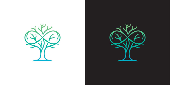 Eco-friendly tree logo concept featuring an infinity symbol shape in gradient green and blue colors