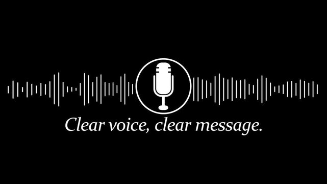 Podcast and audio waveform animation with microphone and clear message text overlay sound frequency