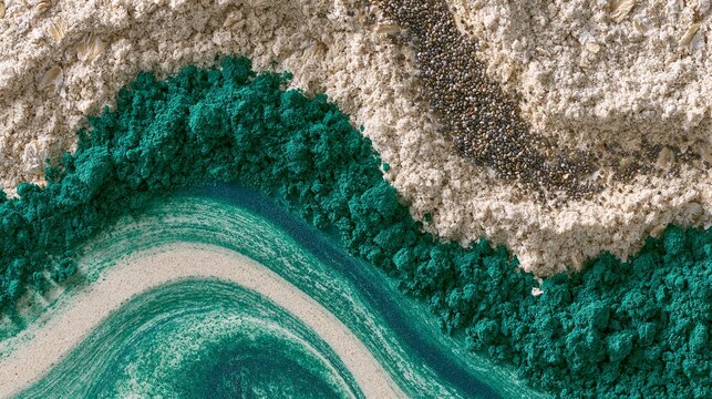 Spirulina powder and oat flour layered with chia seeds for nutrition and wellness focus Generative AI