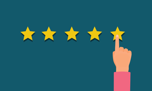 User hand giving five stars for excellent rating customer satisfaction