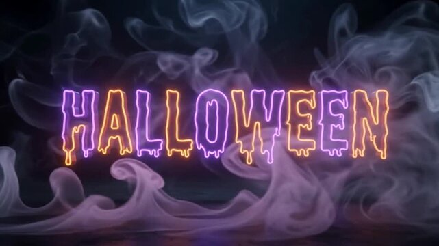 Scary glowing jack o lantern pumpkin with smoke on a dark background for halloween
