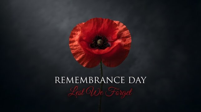 A single red poppy flower isolated on a dark background for remembrance day memorial and commemoration