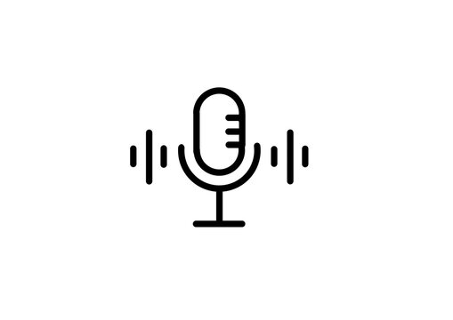 ​Microphone with sound wave icon, voice recording vector illustration isolated on white background