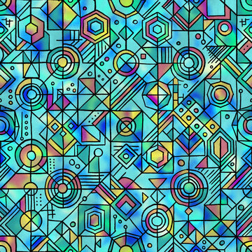 Abstract seamless pattern with lines and shapes