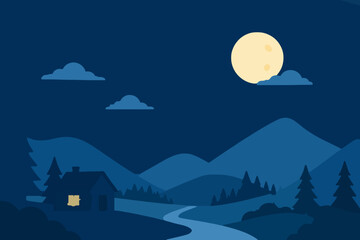Obraz premium Calm home interior with moon and city lights