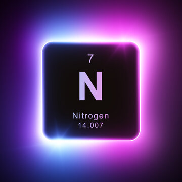 Nitrogen element colorful neon glowing icon lens flare, periodic table