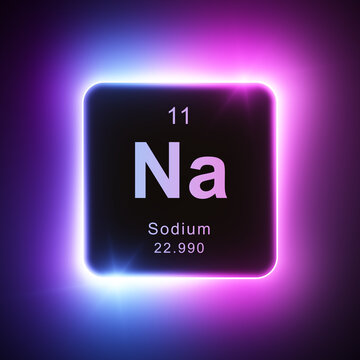 Sodium element colorful neon glowing icon lens flare, periodic table