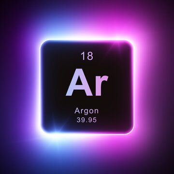 Argon element colorful neon glowing icon lens flare, periodic table