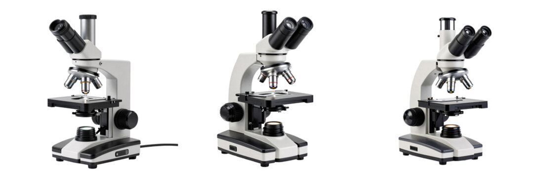 Three microscopes stand ready for scientific exploration against a black backdrop