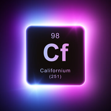 Californium element colorful neon glowing icon lens flare, periodic table.