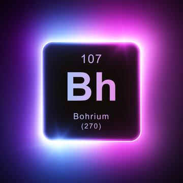 Bohrium element colorful neon glowing icon lens flare, periodic table.