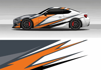 Fototapeta premium White sports car with orange and black racing decals