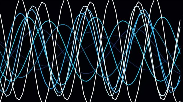 Dynamic neon sine waves oscillating on black background.