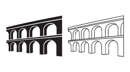 Fototapeta premium roman aqueduct black silhouette and outline art vector icon design