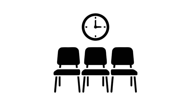 Vector illustration of waiting room chairs with a clock icon on a transparent background