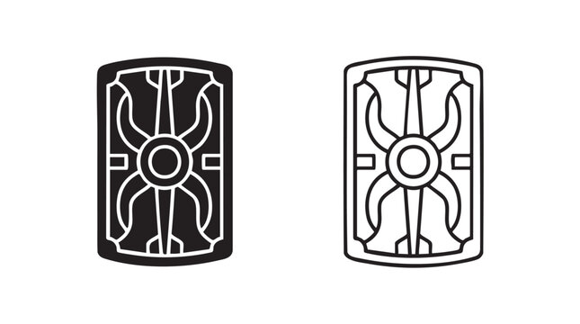 roman soldier shield icon in black silhouette and outline art vector design black black silhouette and outline art vector icon