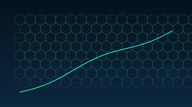 Digital growth chart with rising line graph on hexagonal grid background, for business data, analytics and financial, success animation 4k