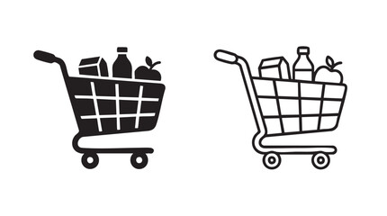 shopping cart black silhouette vector icon outline art design black silhouette black silhouette and outline art vector icon © Shamsul