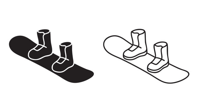 snowboard and boots black silhouette outline art vector icon design black silhouette black silhouette and outline art vector icon
