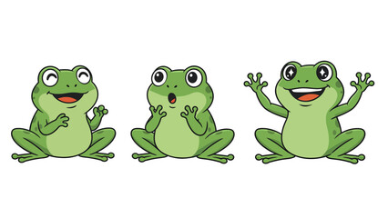 Naklejka premium Three cartoon frogs with different expressions and poses, isolated on a white background.