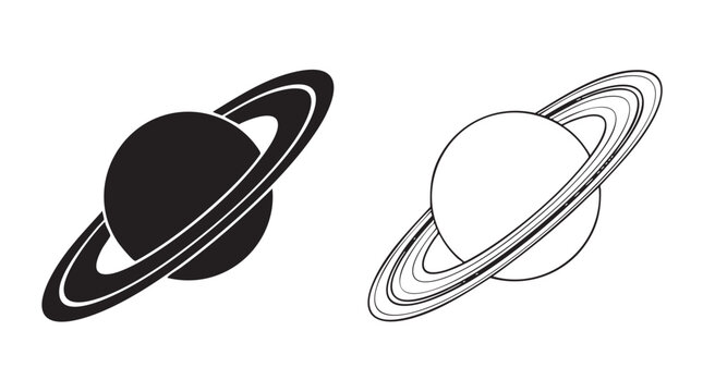 saturn planet black silhouette and outline art vector icon design