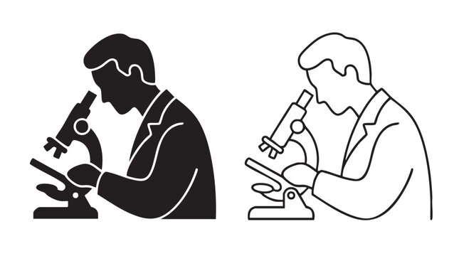 scientist in black silhouette and outline art vector icon design