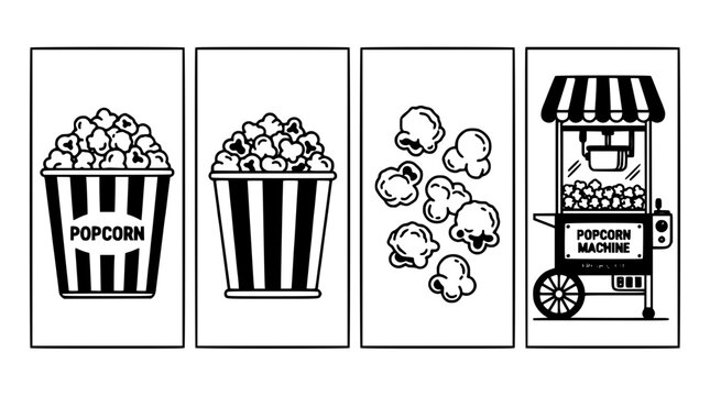 Popcorn in Striped Containers and a Popcorn Machine Illustration Featuring Container, Bucket, Snack with Food and Black Elements