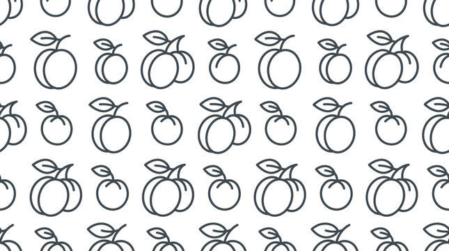 Seamless pattern with simple line art plum fruit icons