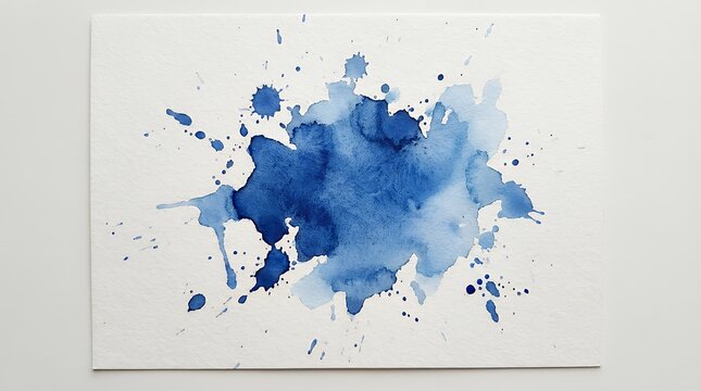 A blue watercolor spot with splashes visualization showing a blue watercolor splatter with splashes on white watercolor paper the artist's own work for blue and art concepts 3D render blue watercolor