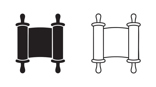 torah scroll black silhouette and outline art vector icon design