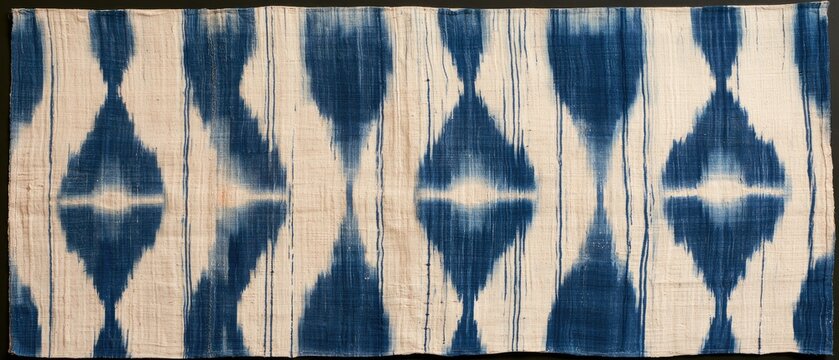 Indigo-dyed fabric with abstract diamond and stripe pattern