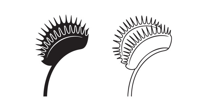 venus flytrap black silhouette and outline art vector icon design