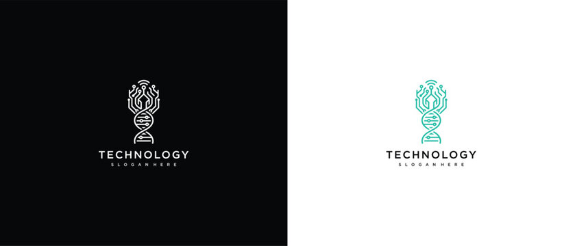 Modern Technology Logo with DNA Strand and Lightbulb Elements