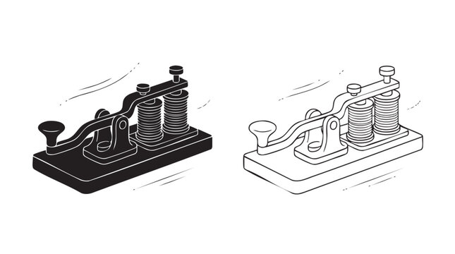vintage telegraph machine black silhouette and outline art vector icon design