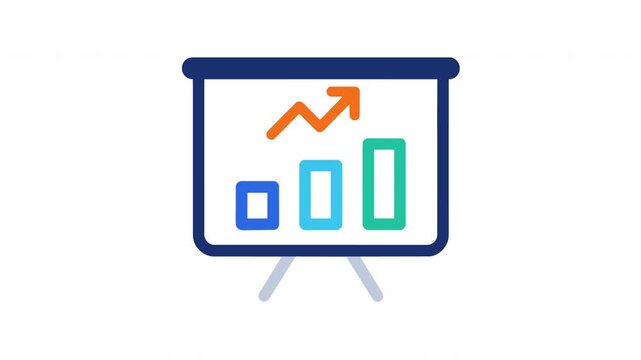 Business growth presentation board icon with rising bar chart and upward arrow on white background