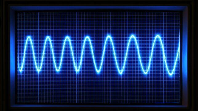 Bright blue sine wave oscillating across a grid on a screen