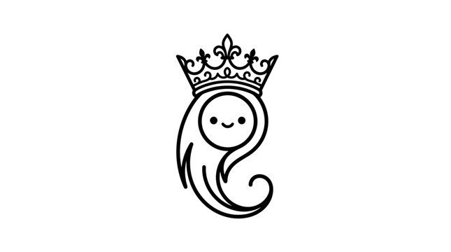 Cute Cartoon Crowned Character with Flowing Hair