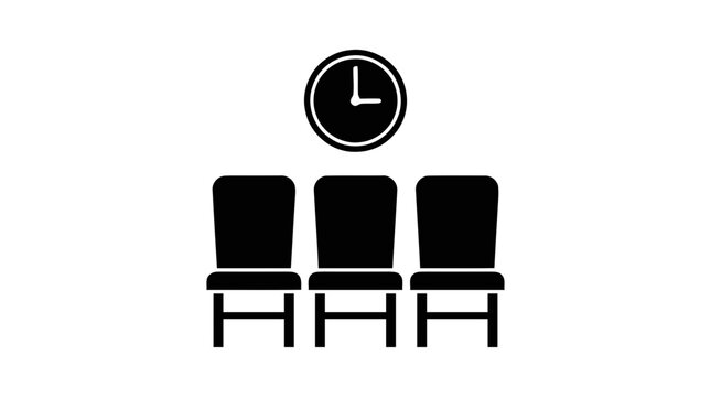 Vector illustration of waiting room icon with chairs and a clock on a transparent background