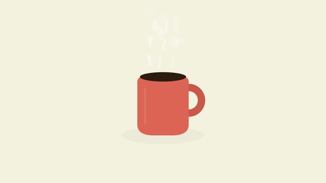 Minimalist vector illustration of a steaming red coffee mug on a light background.