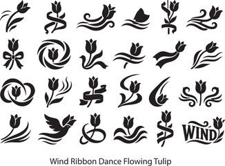 Obraz premium Wind Ribbon Dance Flowing Tulip Elegant Motion Icon Set - Minimalist Vectors