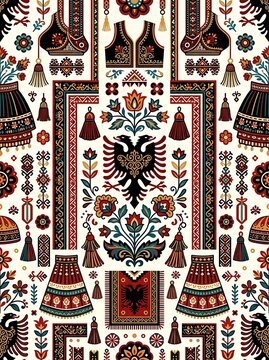 Ornate traditional folk art pattern with eagle and floral motifs