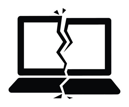Black icon of a broken computer laptop screen