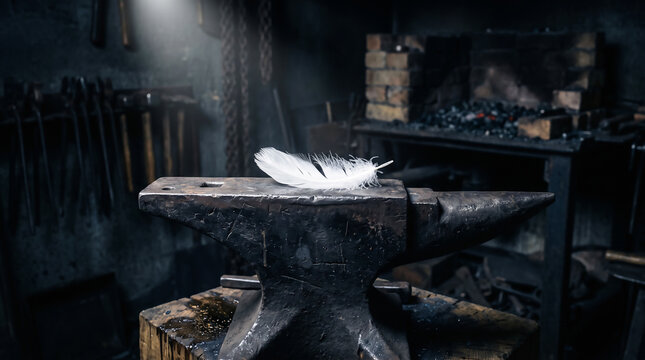 Close-up of a Blacksmith's Anvil and Hammer in a Dimly Lit Workshop